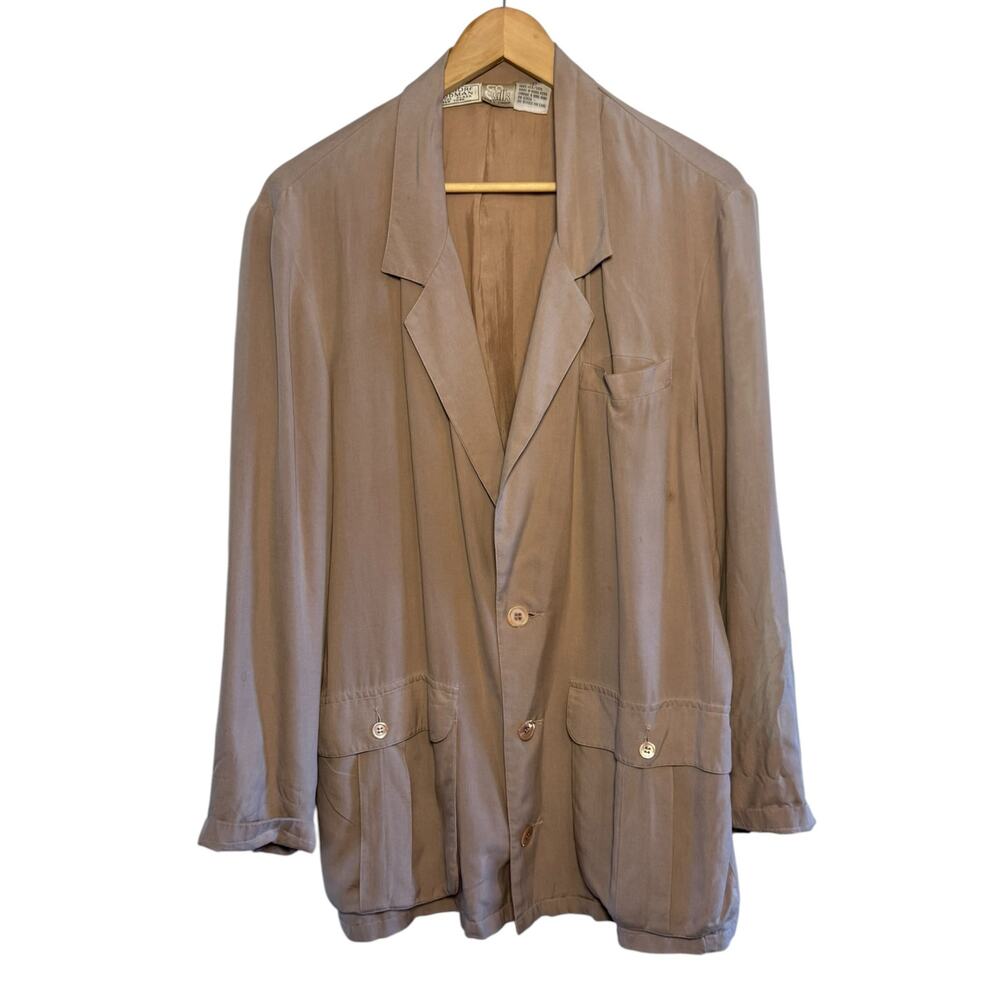 Go Silk x Bergdorf Goodman Slouchy Khaki Silk Blazer
